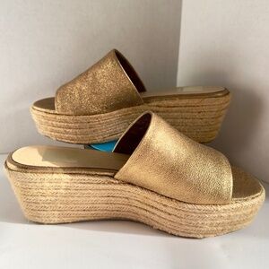 Dolce Vita Layla Espadrille Platform Wedge Sandals Gold Size 6.5